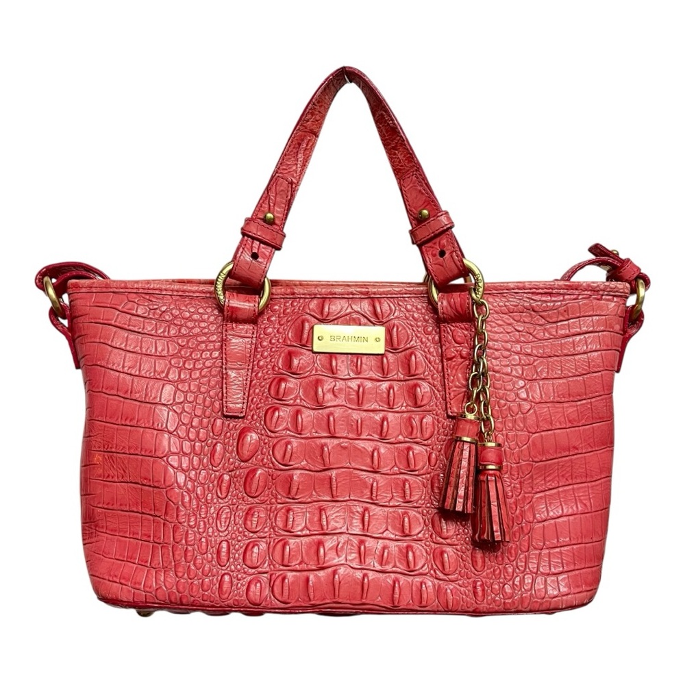 Brahmin Mini Asher Berry Pink Melbourne Leather Croc Embossed Crossbody Bag